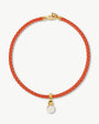 Collar Cuero Naranja y Perla Braid