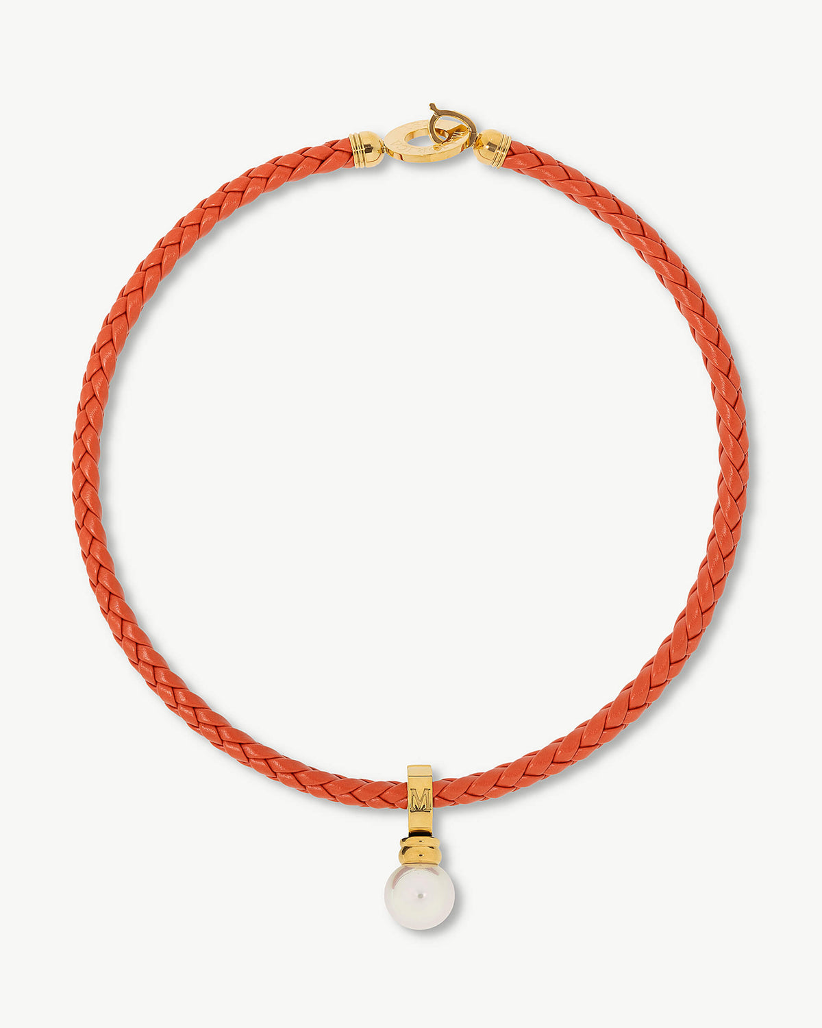 Collar Cuero Naranja y Perla Braid
