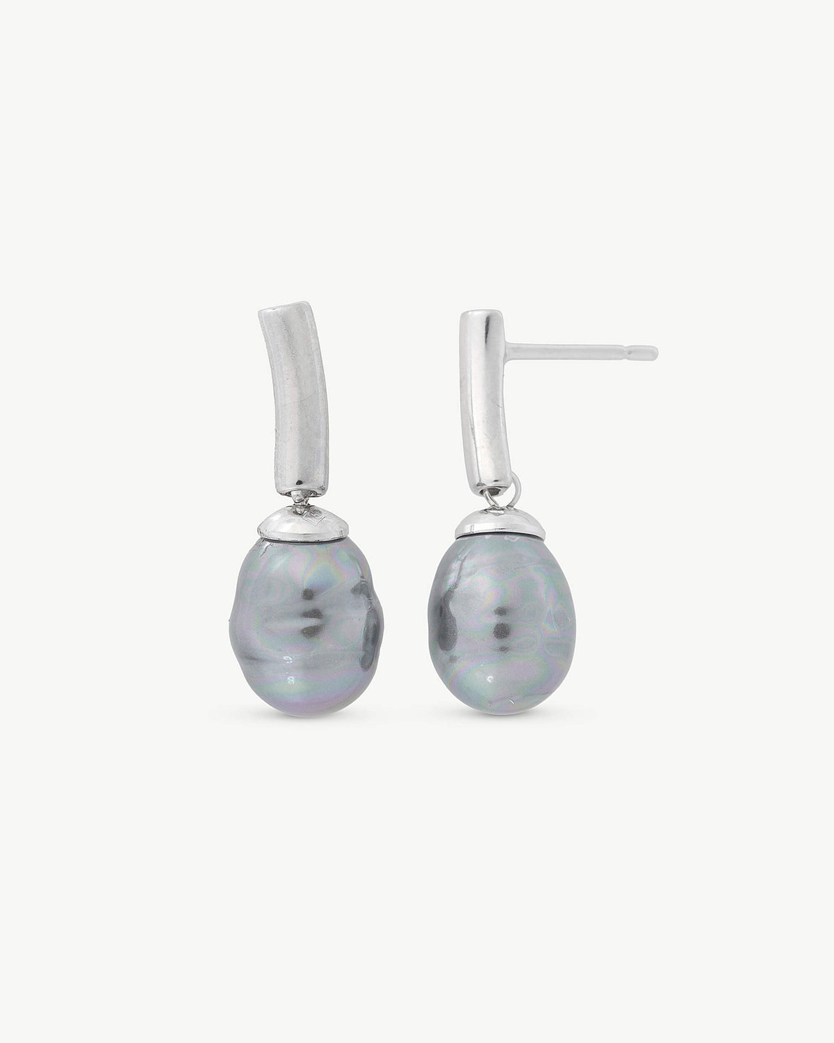 Baroque Pearl Spike Earrings 8mm Grey Agora