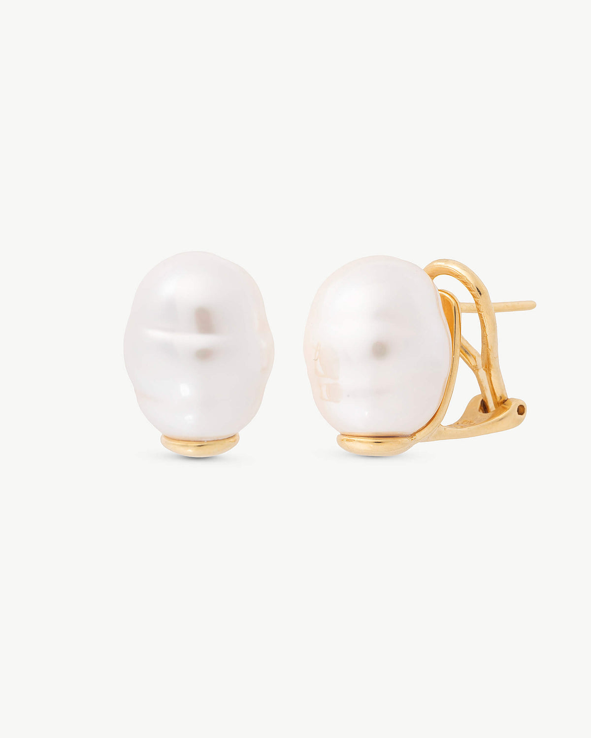 Pendientes Cierre Omega Perla Barroca 12mm Dorado Ágora