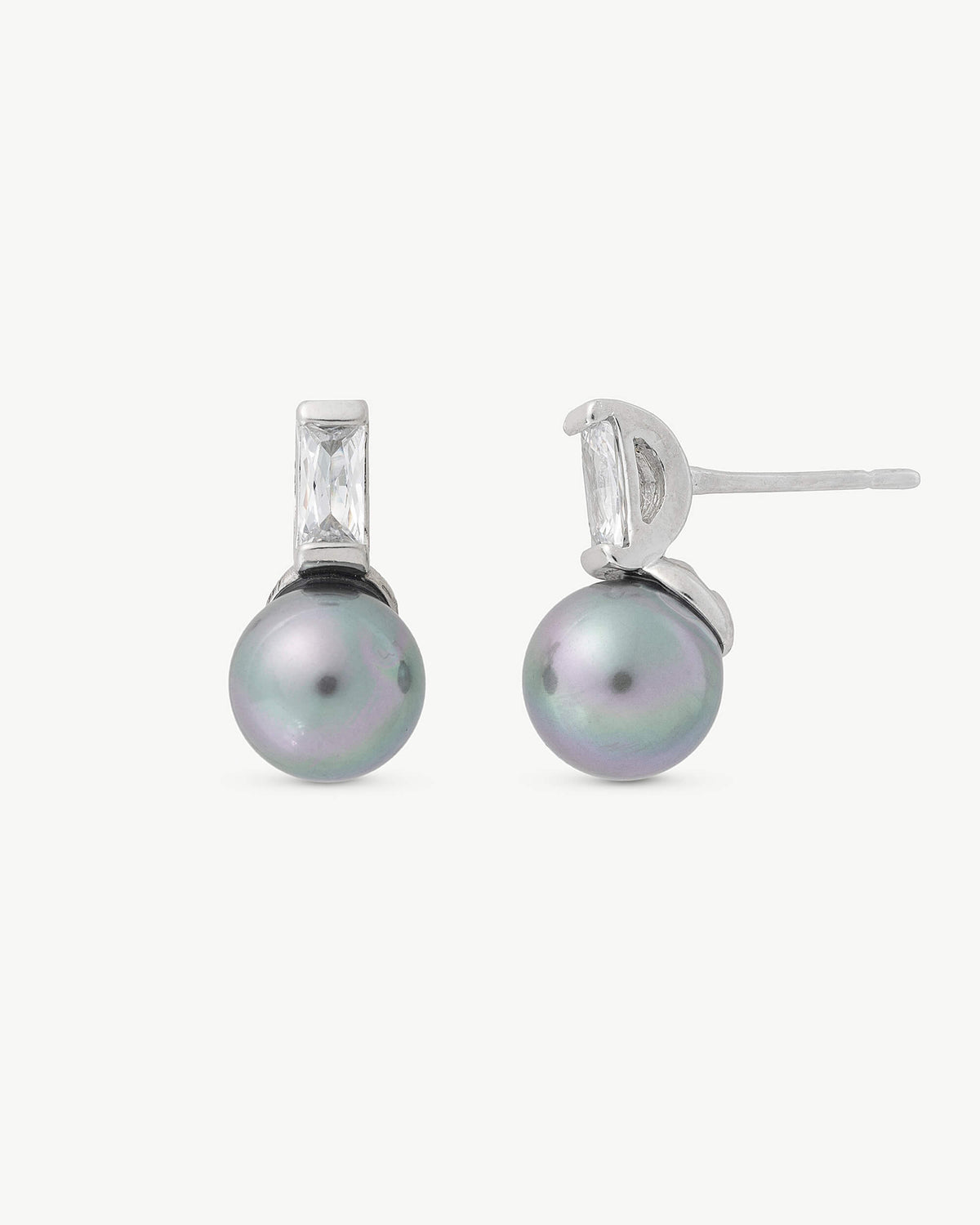 Pearl and Zirconia Earrings 8mm Gray Selene