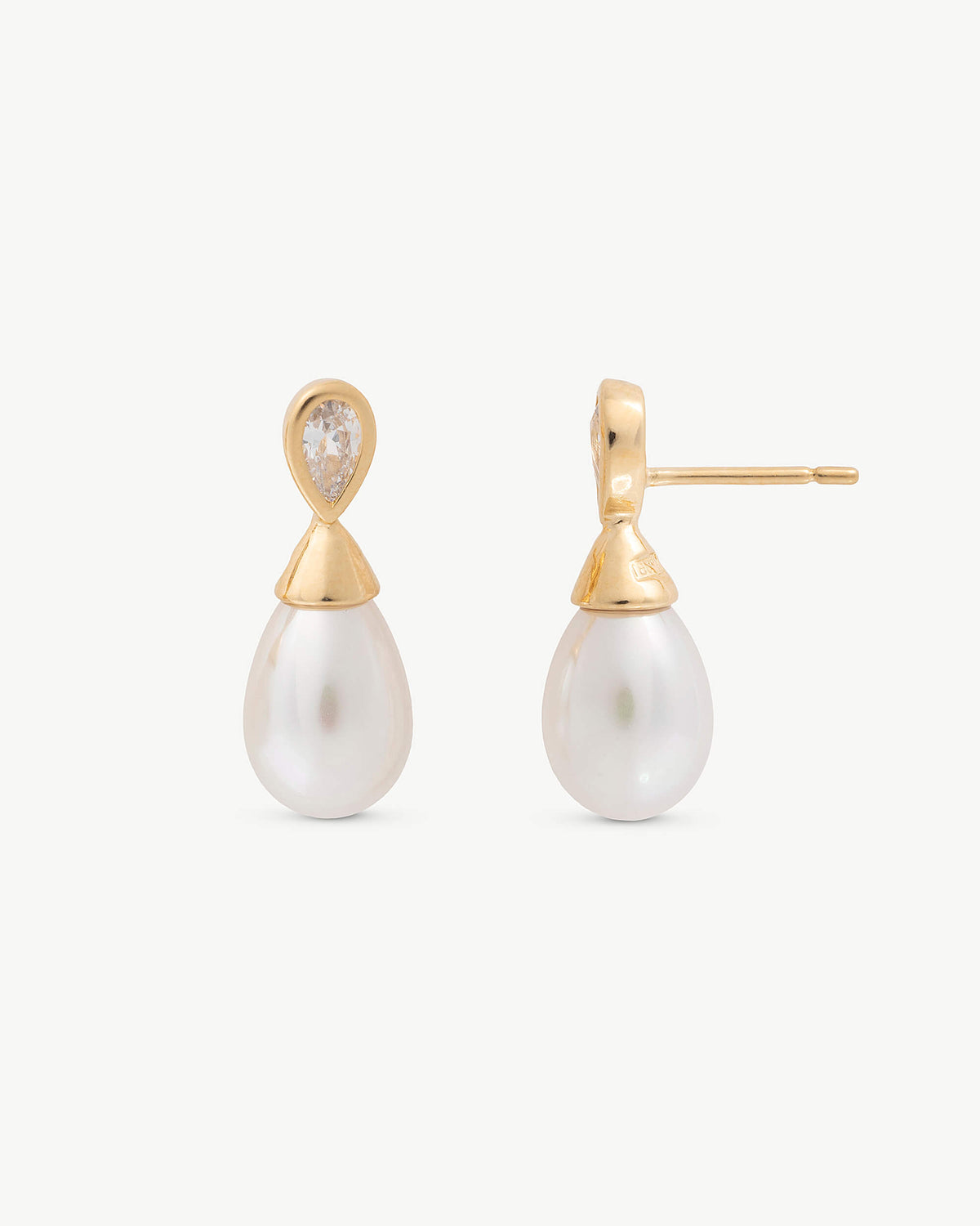 Pearl Earrings 8x10mm Golden with Zirconia Selene