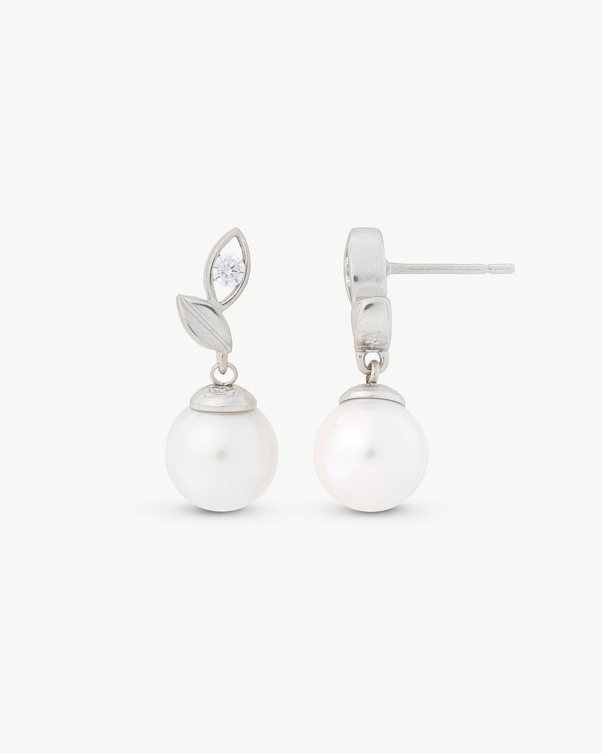 Blattohrringe mit 8-mm-Perle und Zirkonia Selene