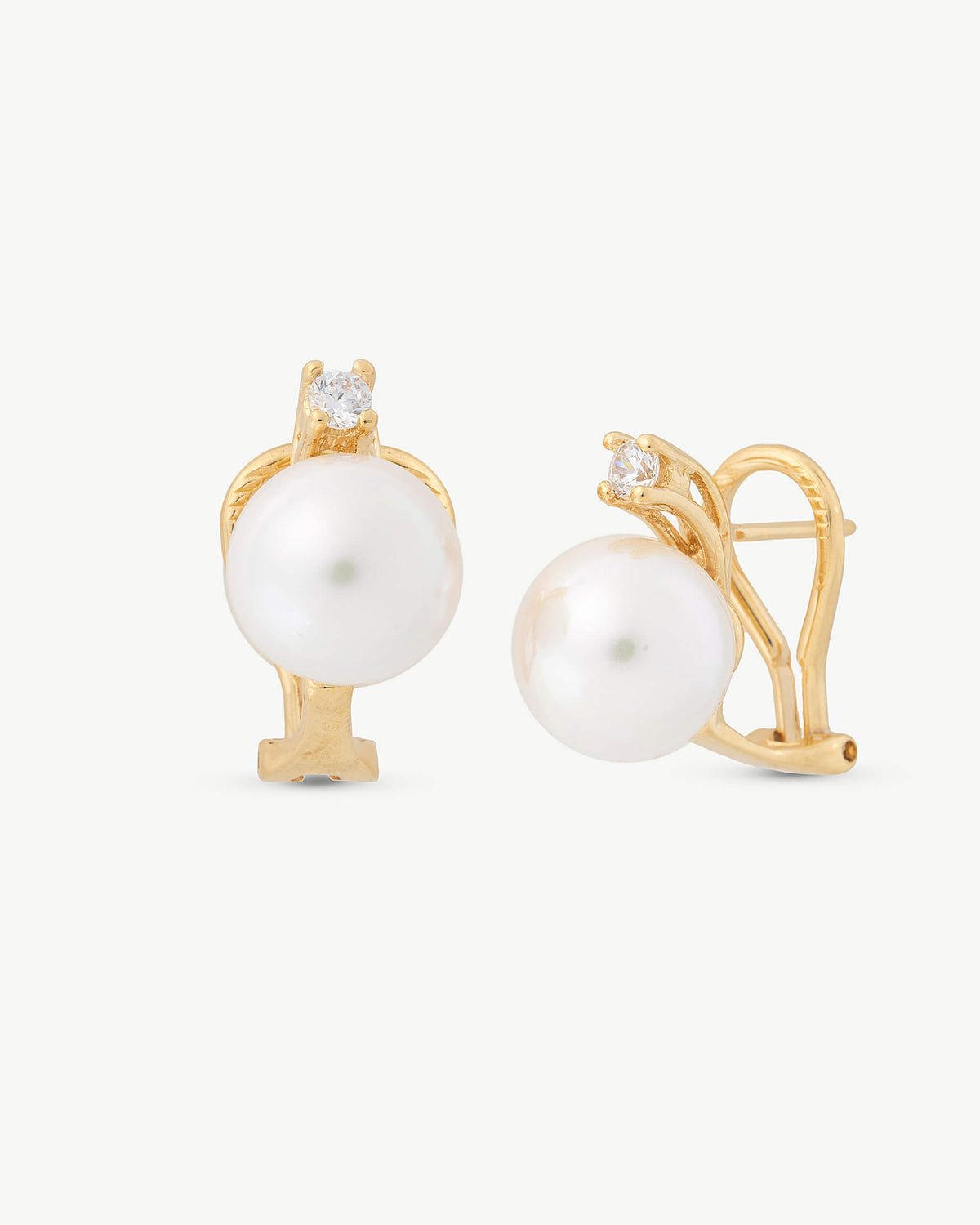 Pearl Earrings and Zirconia Golden Spike 10mm Omega Closure Selene