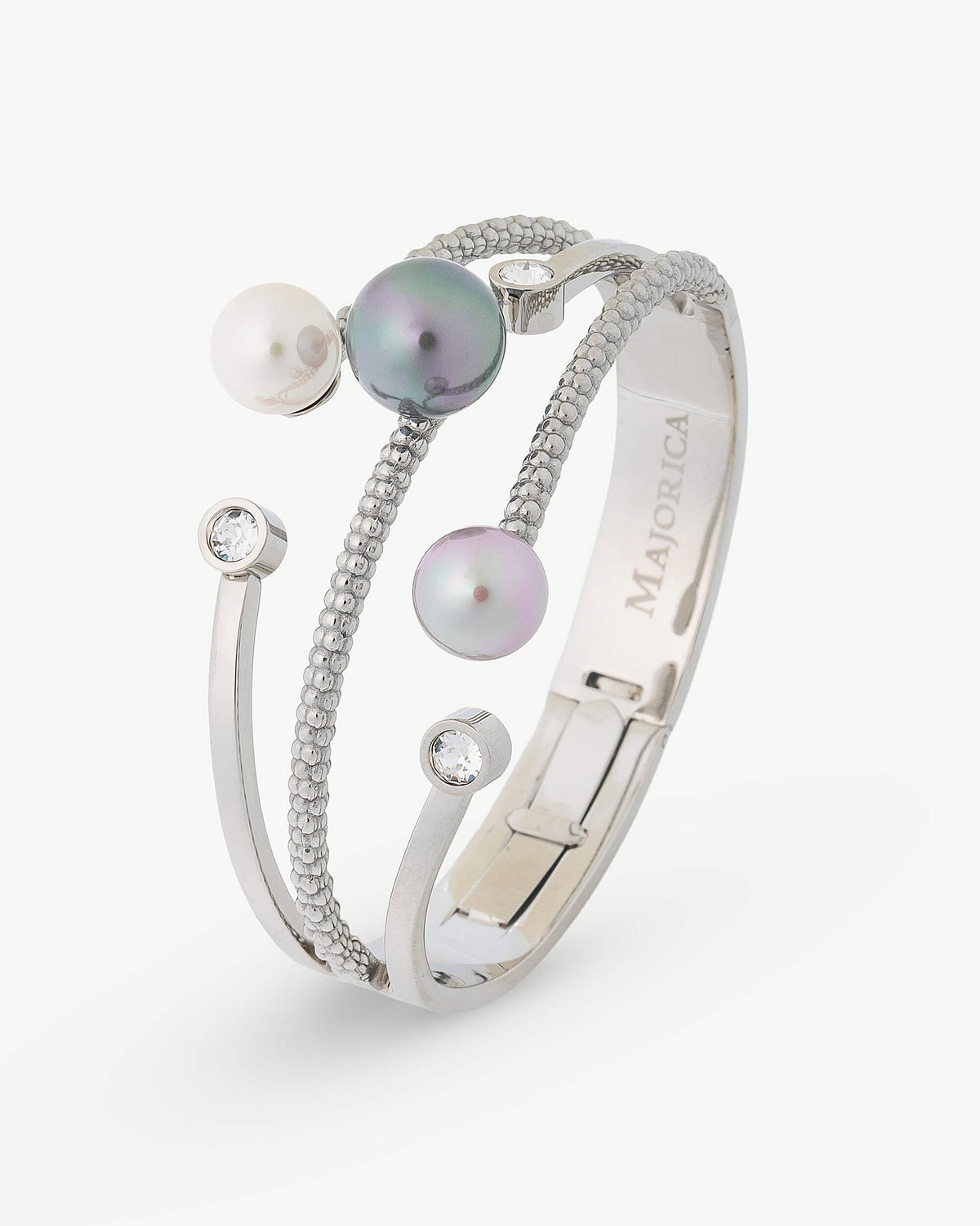Armband aus grauen Perlen und Zirkonen Planet
