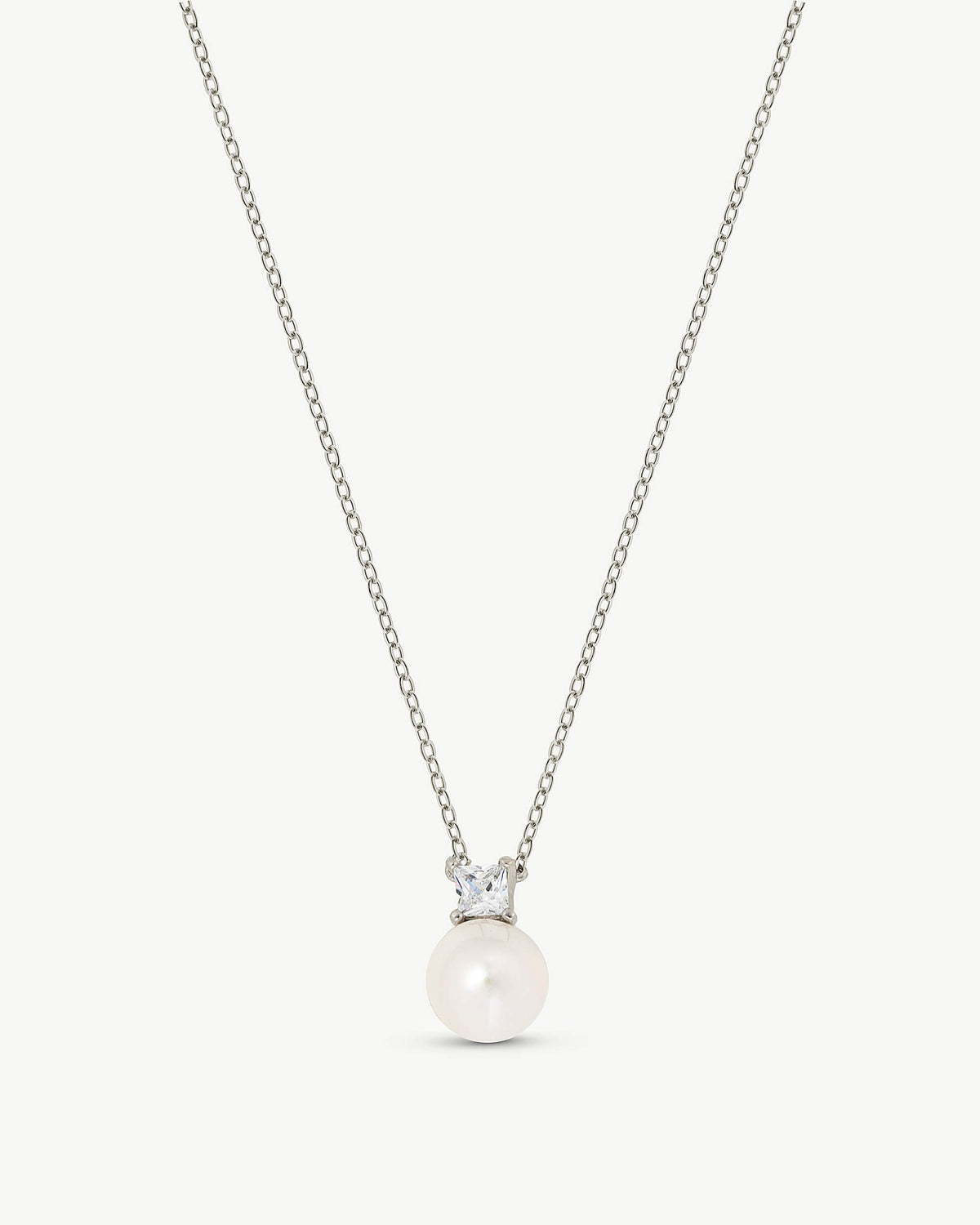 Pearl Necklace 12mm and Square Zirconia Selene