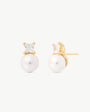 Pearl Earrings 8mm Golden with Square Zirconia Selene