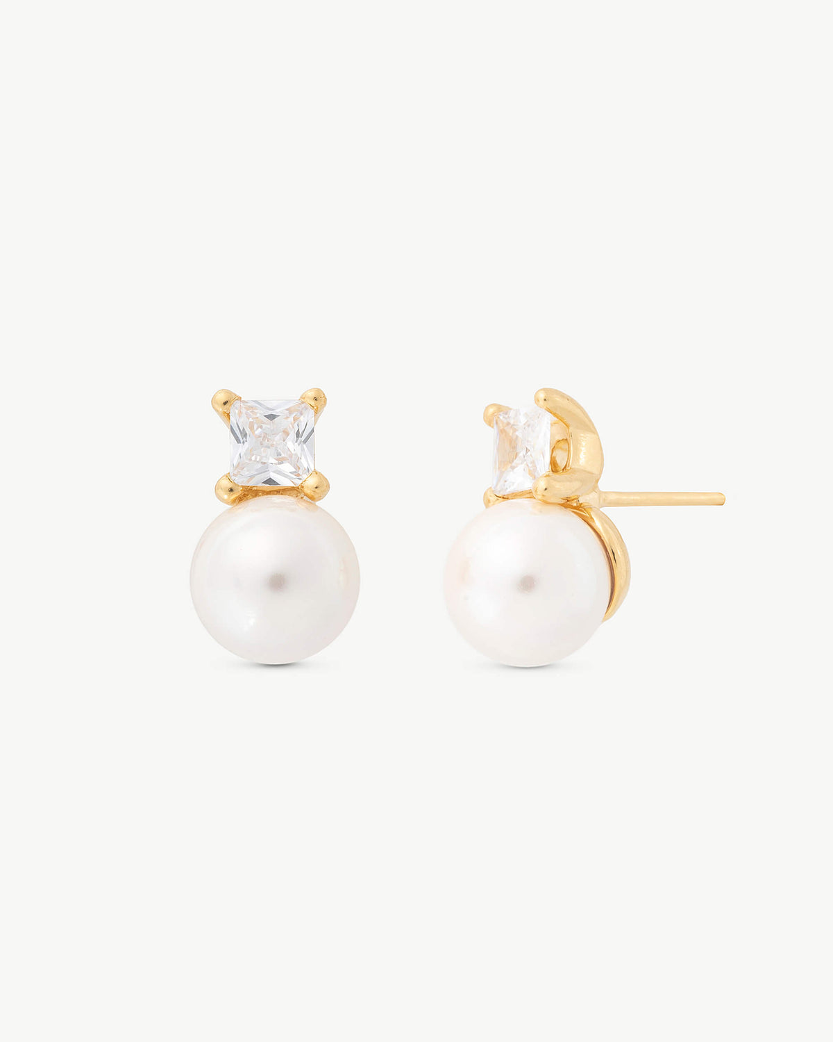 Pearl Earrings 8mm Golden with Square Zirconia Selene