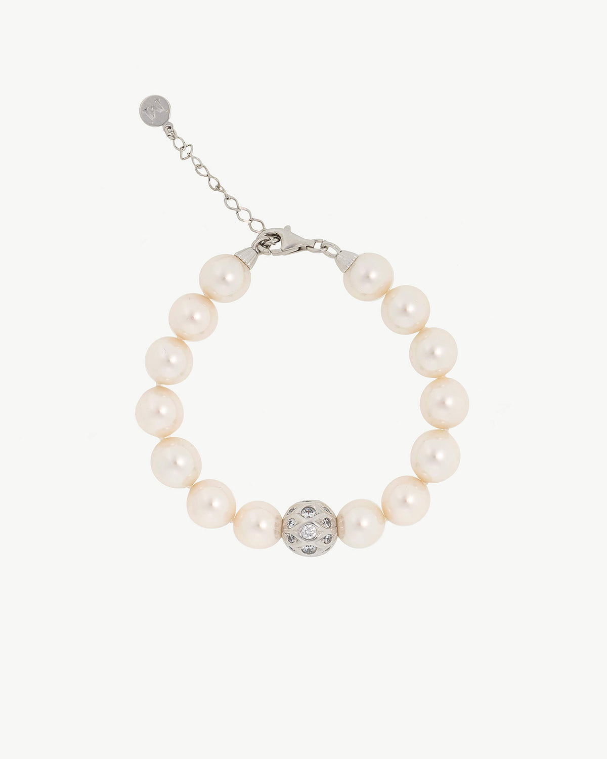 Pulsera Perlas 10mm y Circonitas Esfera