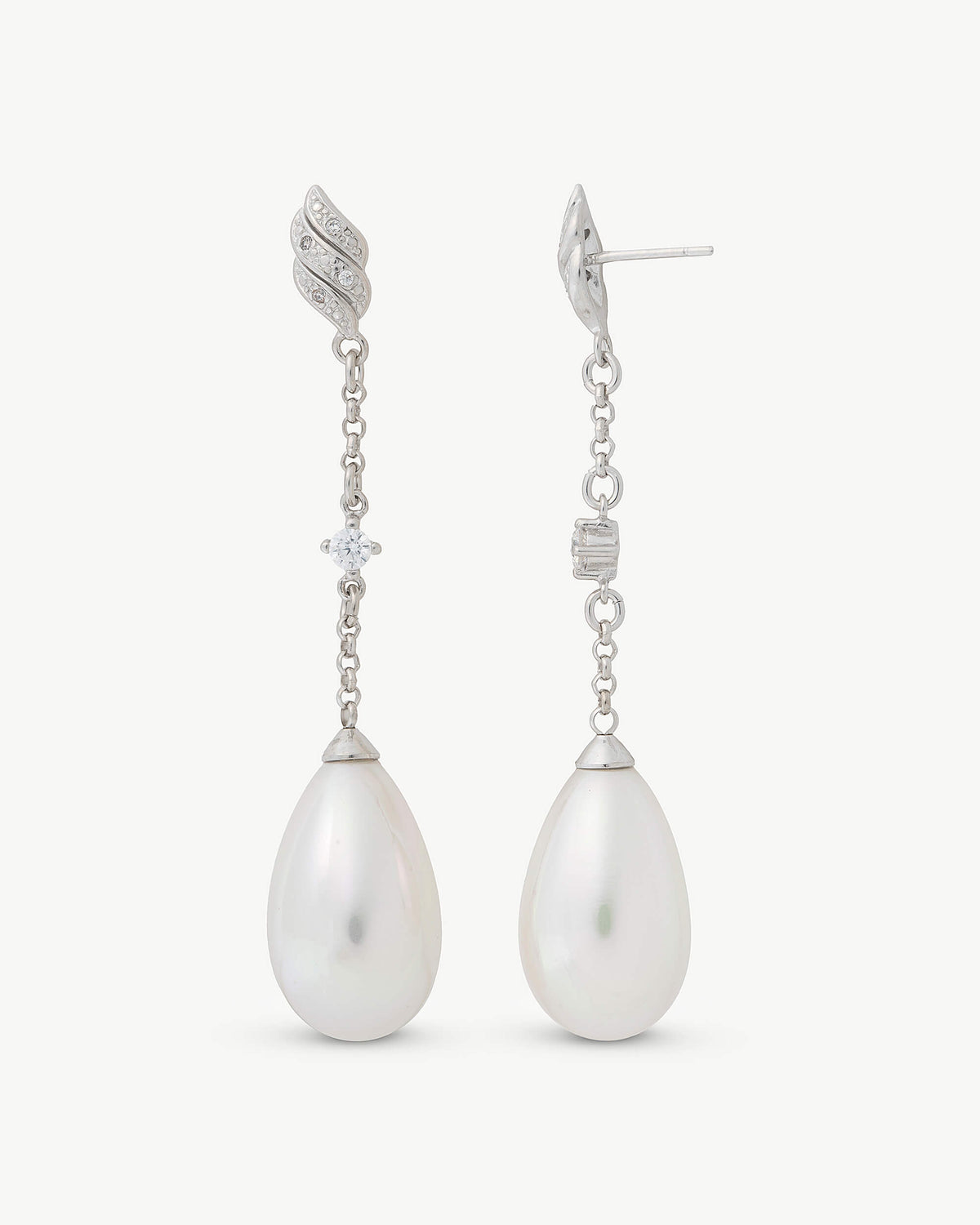 Long Pearl and Zirconia Earrings 12x20mm Exquisite