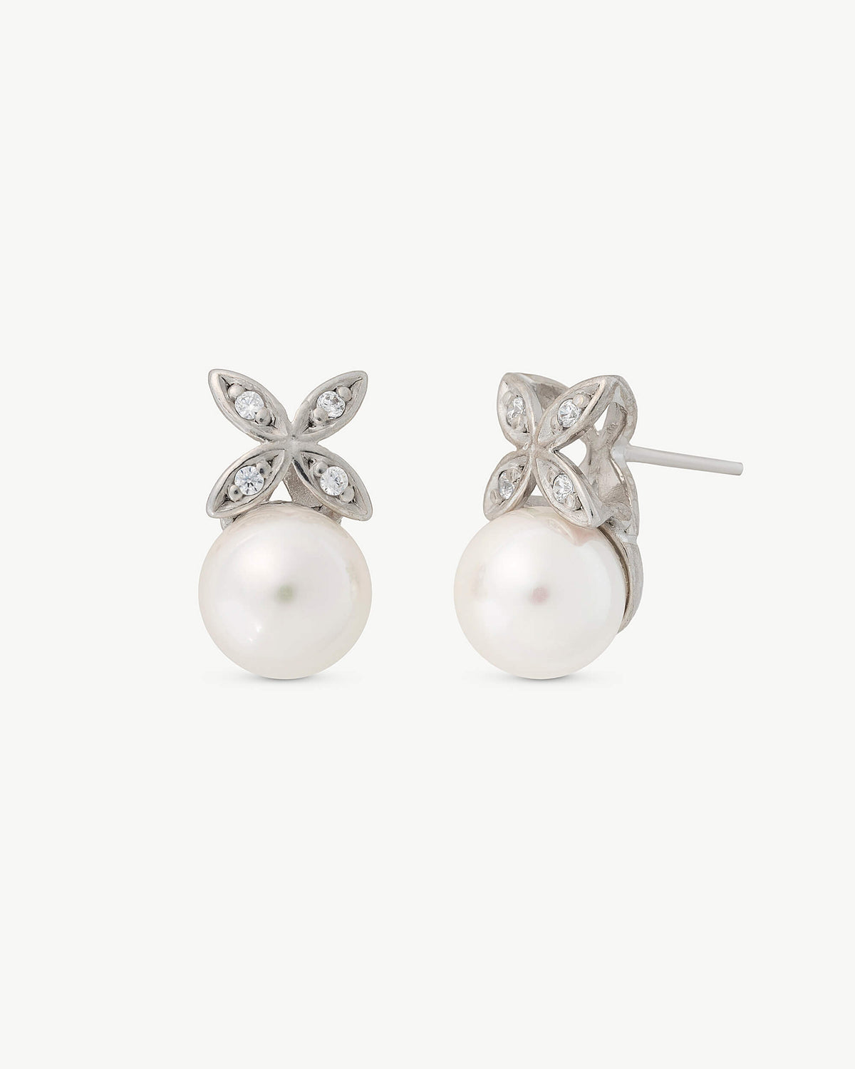 Pearl Earrings Flower and Zirconia  Romance