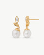Leaf Earrings with Pearl 8mm and Golden Zirconia Selene