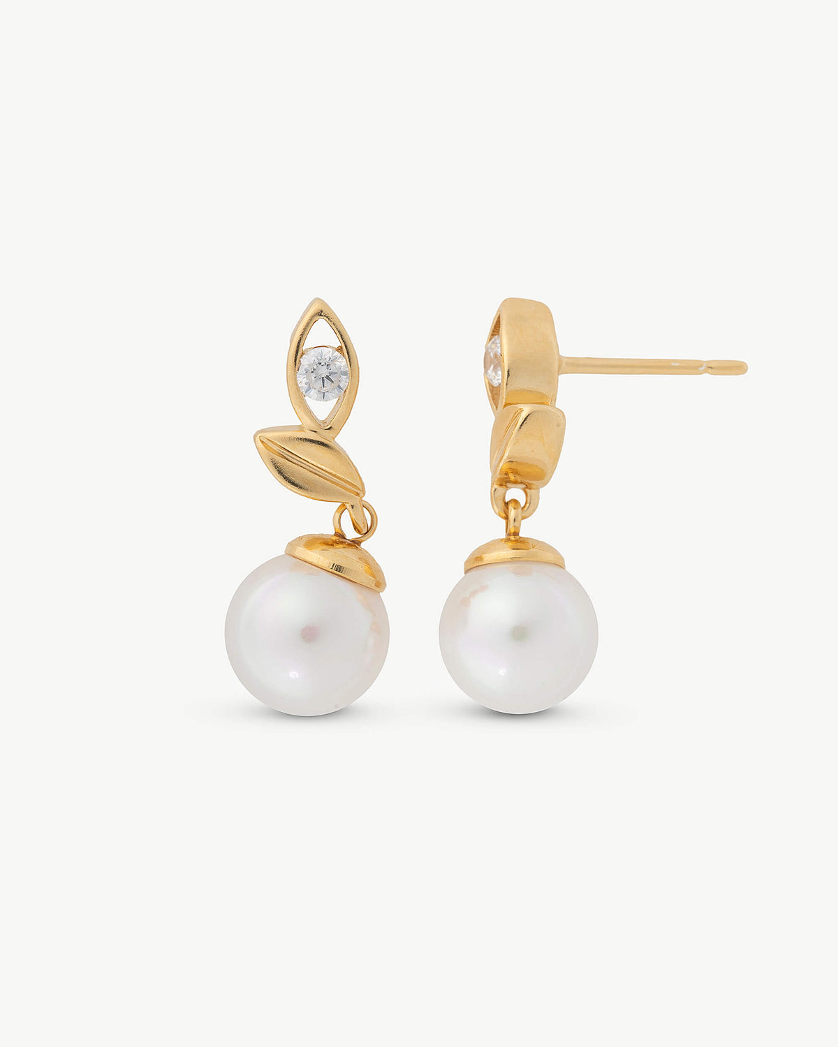 Blattgold-Ohrringe mit 8-mm-Perle und Zirkonia Selene