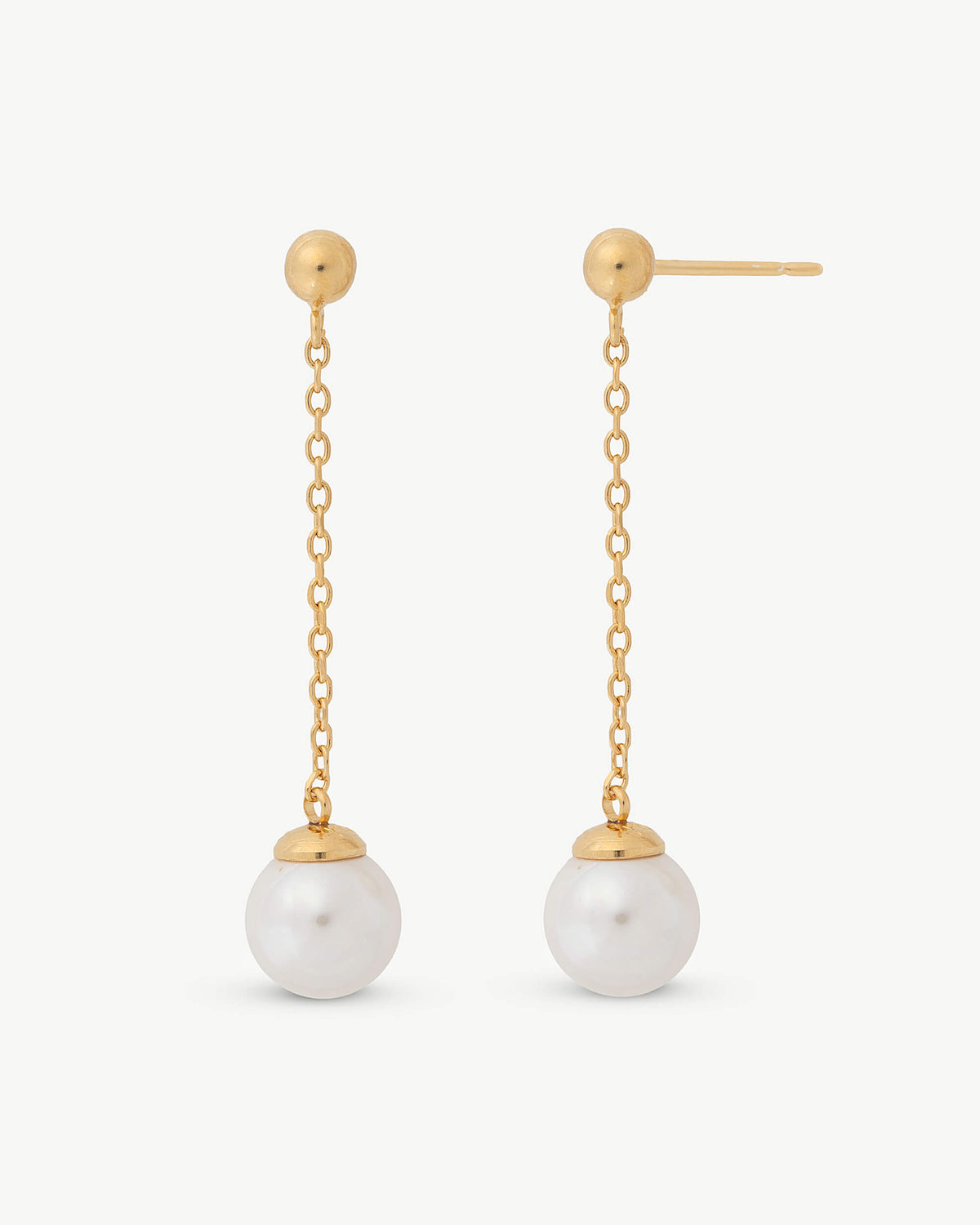 8 mm große Lange Goldene Perlen-Ohrringe Ilusión