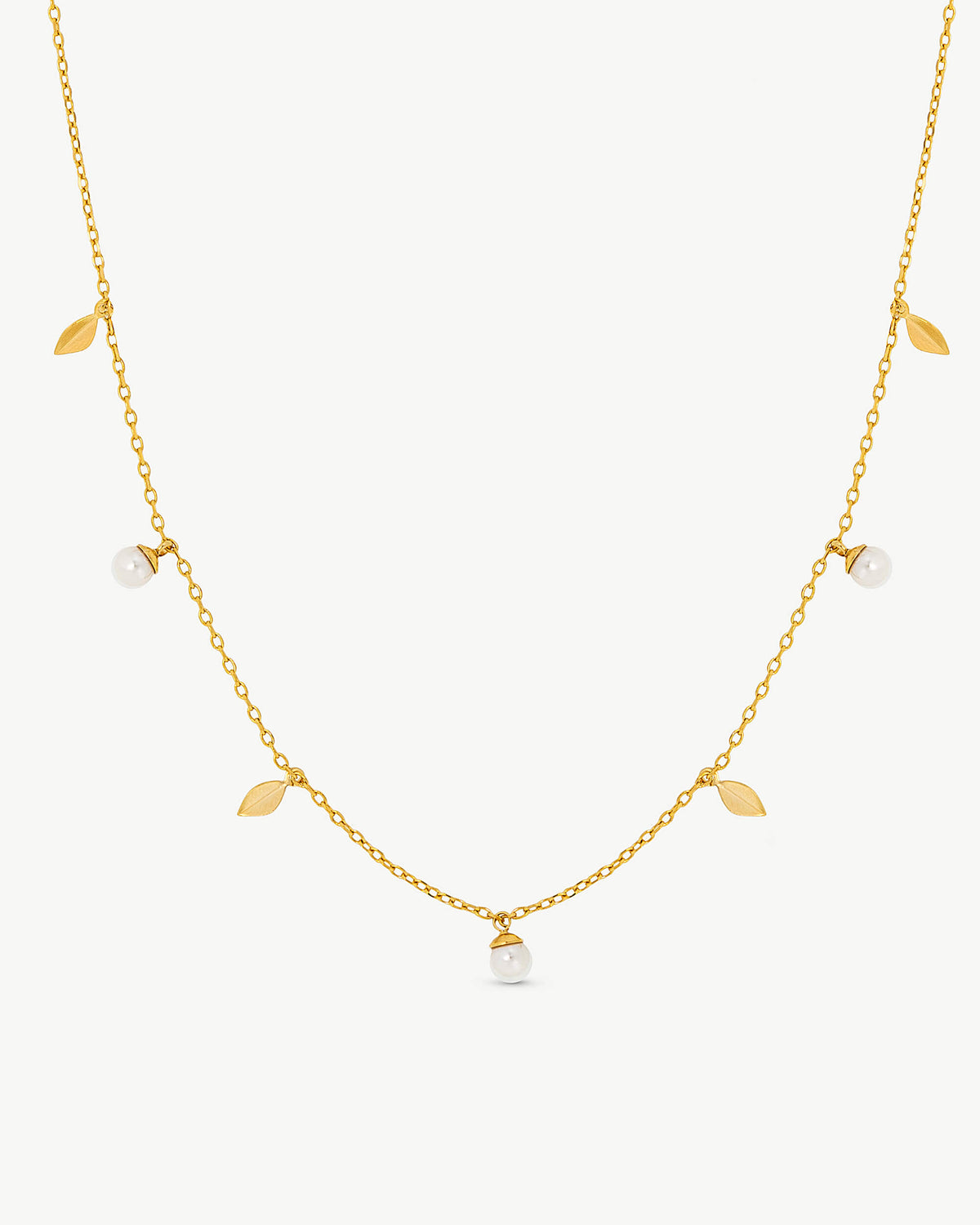 Verstellbare Halskette Blätter und Perlen 4mm Gold Romea