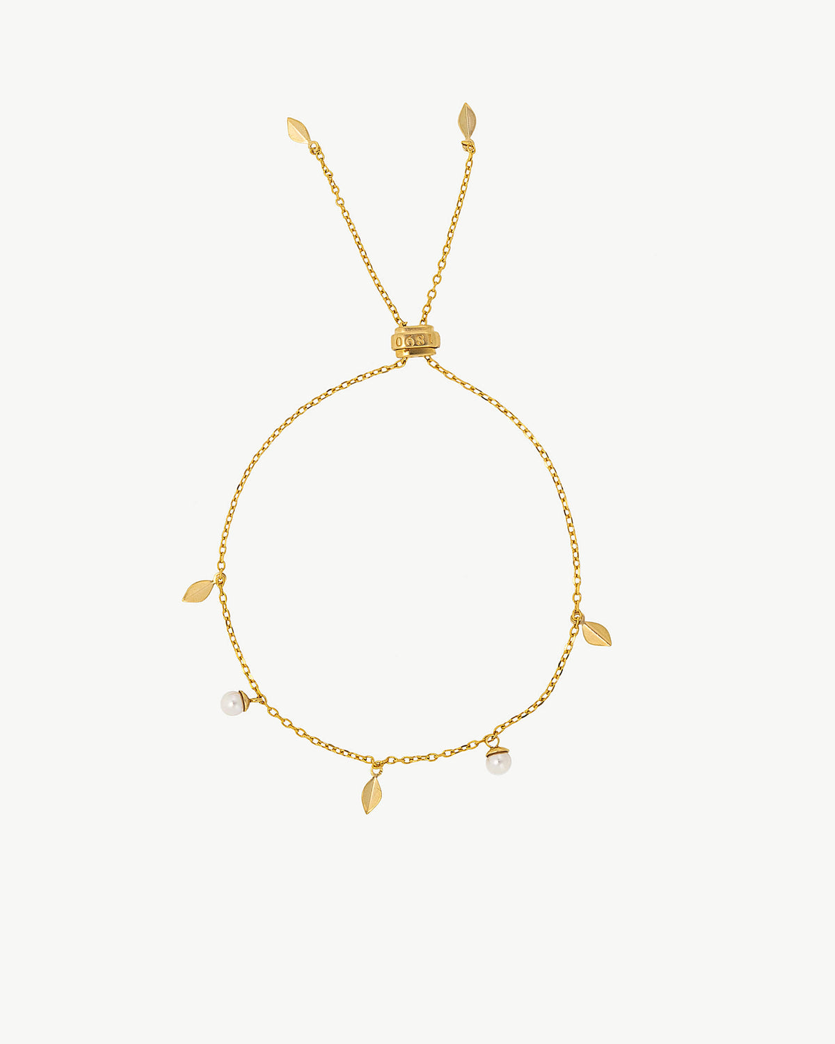Verstellbares Armband Blätter und Perlen 4mm Gold Romea