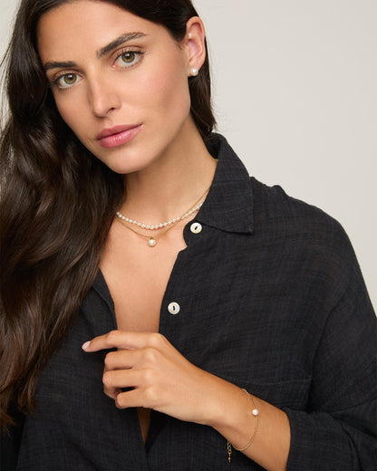  Gold Necklace with Pearl Pendant Tiny Dots