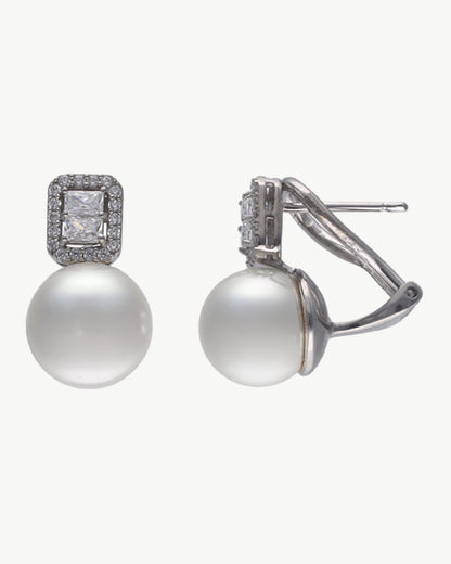 Pearl Earrings 10mm and Square Zirconia Exquisite
