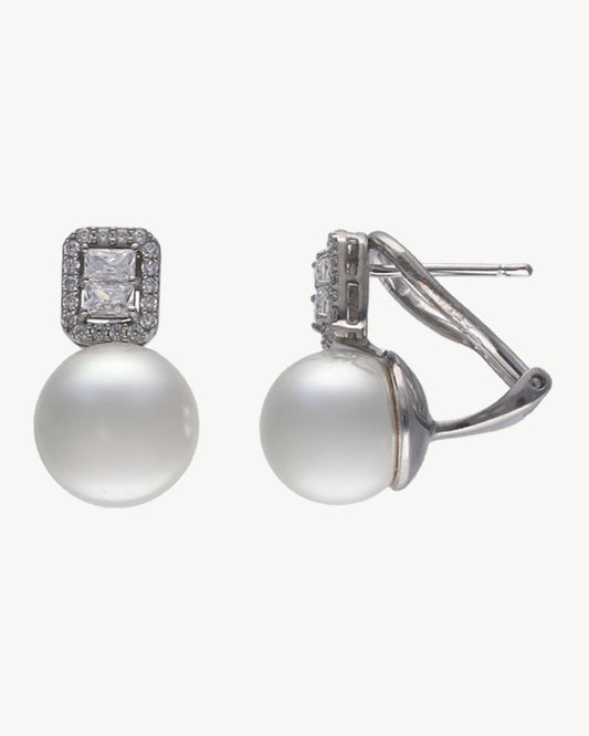 Pearl Earrings 10mm and Square Zirconia Exquisite
