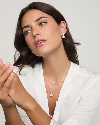 Pearl Pendant Necklace 10mm and Square Zirconia Exquisite