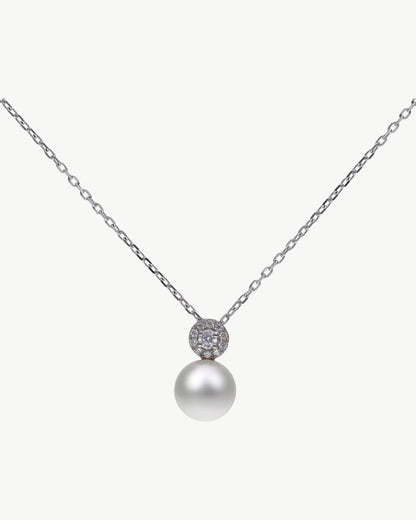 Pearl Pendant Necklace 10mm and Rosette Zirconia Exquisite