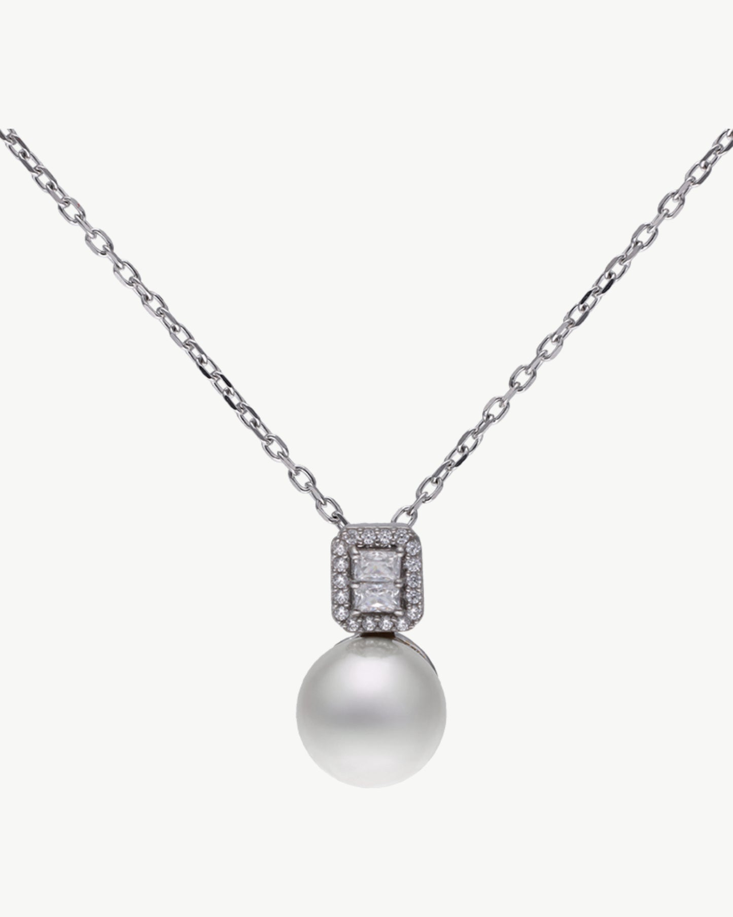 Pearl Pendant Necklace 10mm and Square Zirconia Exquisite