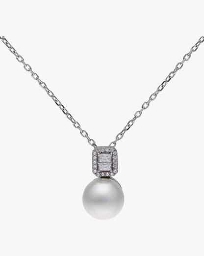 Pearl Pendant Necklace 10mm and Square Zirconia Exquisite