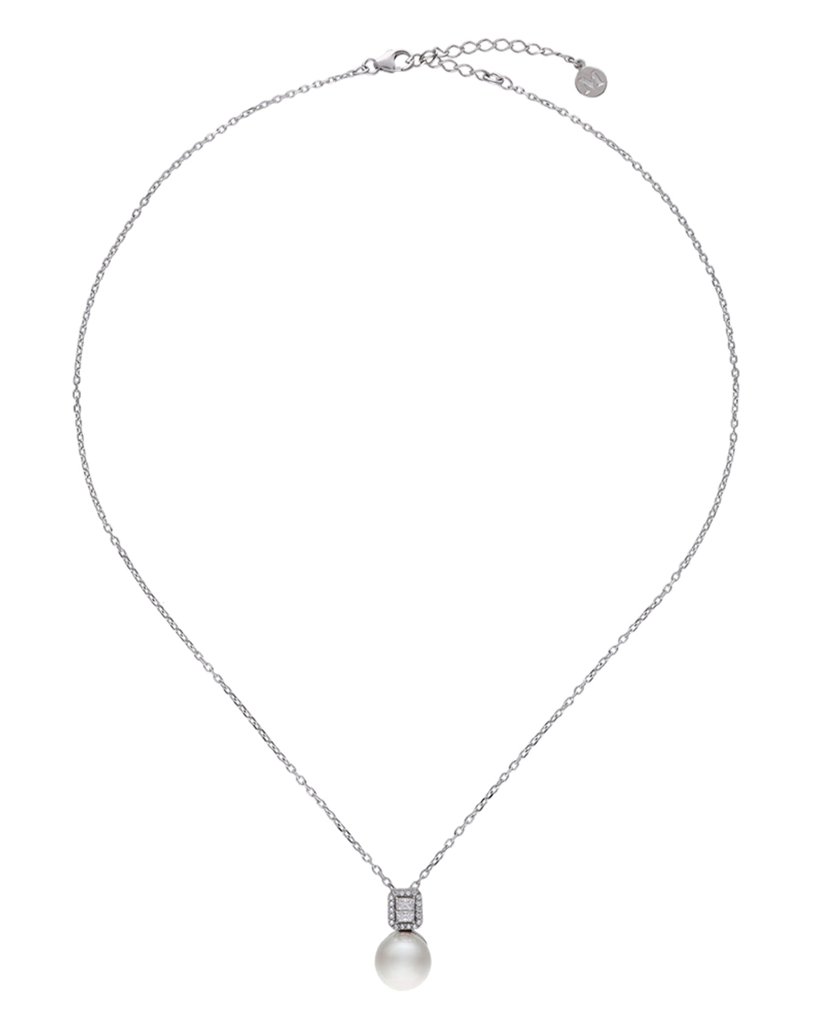 Halskette mit 10 mm quadratischem Zirkonia- und Perlenanhänger Exquisite
