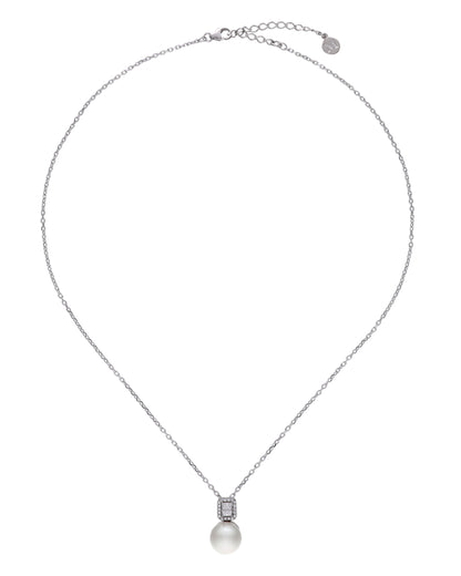 Pearl Pendant Necklace 10mm and Square Zirconia Exquisite
