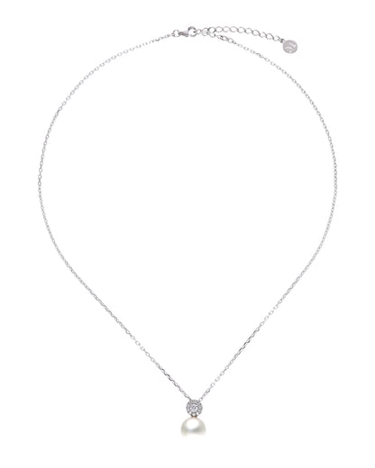 Pearl Pendant Necklace 10mm and Rosette Zirconia Exquisite