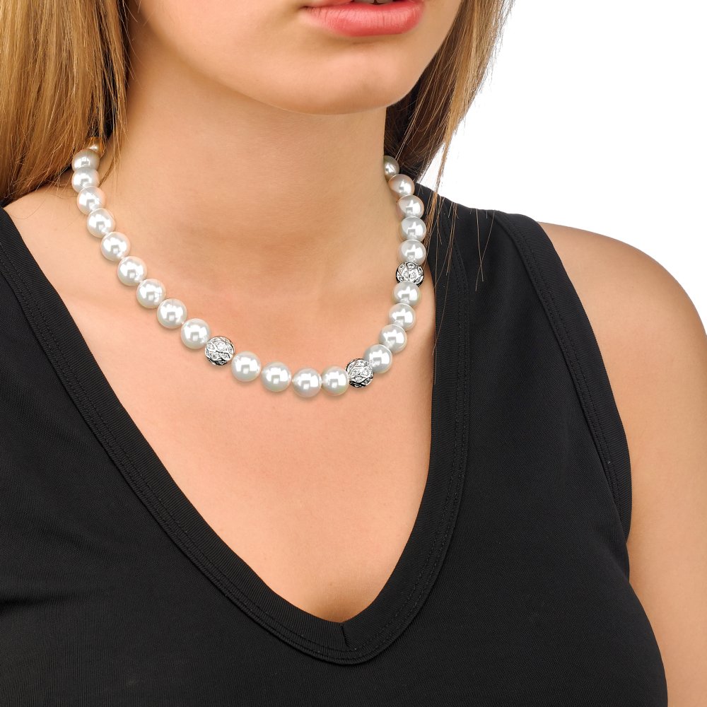 Collar Perlas 12mm y Circonitas Esfera