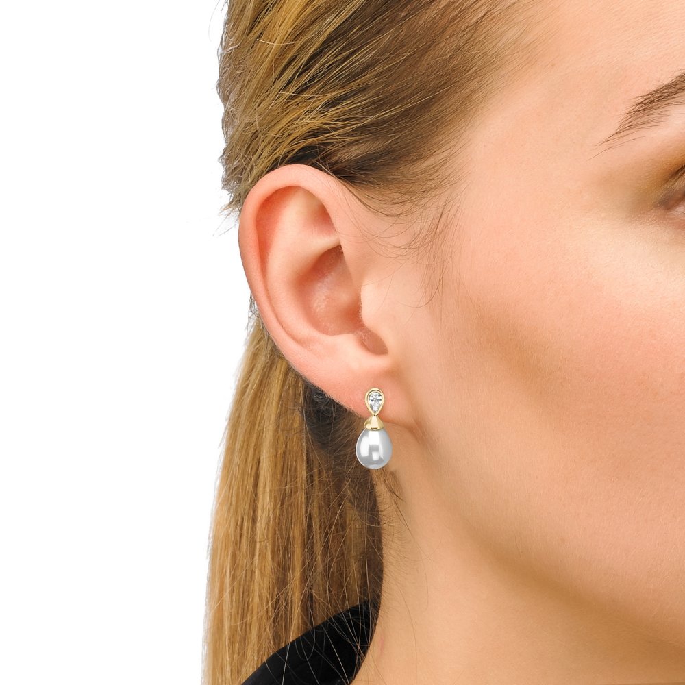 Pearl Earrings 8x10mm Golden with Zirconia Selene