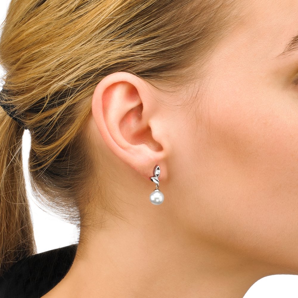 Blattohrringe mit 8-mm-Perle und Zirkonia Selene