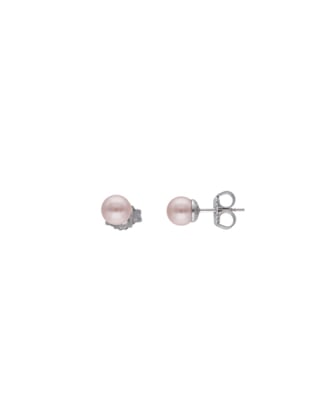 Pendientes Lyra plata con perla pink 6mm, Majorica pink pearl stud earrings