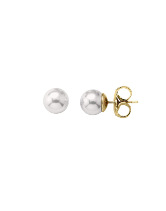 Earrings Lyra golden silver with 9mm white pearl
