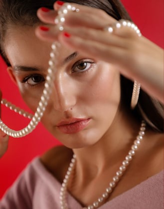 Perlenkette Jour mit weissen Perlen 8 mm, 150cm