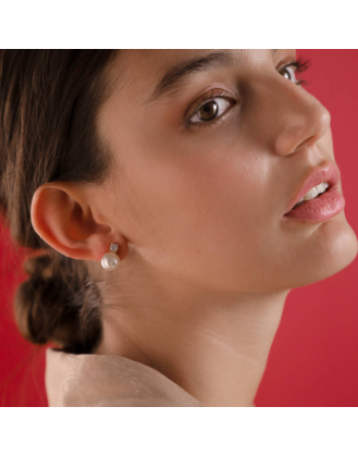 Ohrringe Selene gold verspielt mit weisser Perle 10 mm und Zirkonia