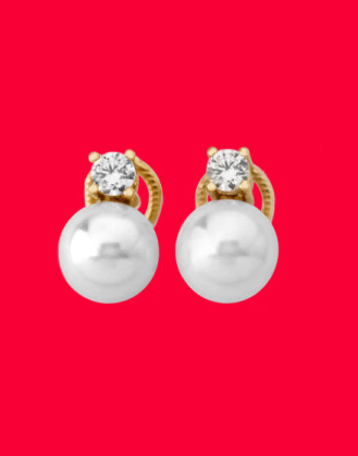 Pendientes dorados de perlas y circonitas majorica, majorica pears, golden pearl earrings