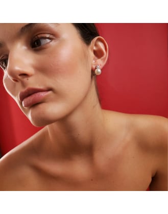 Ohrringe Selene silber mit weisser Perle 10 mm und Zirkonias