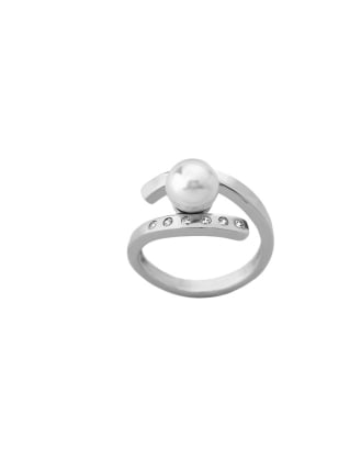 Silver ring Selene with pearl and zircons