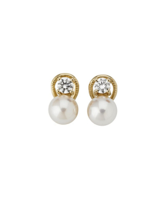Pendientes dorados de perlas y circonitas majorica, majorica pears, golden pearl earrings