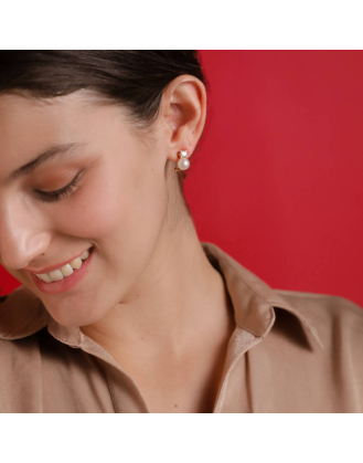 Ohrringe Selene gold mit weisser Perle 8 mm und Zirkonias