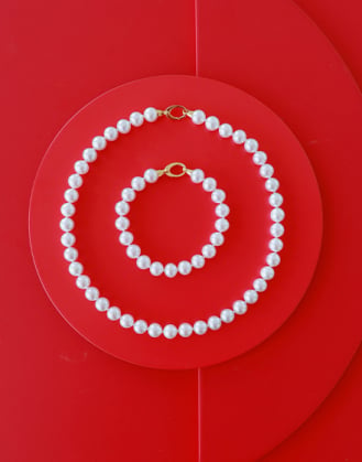 Gold-plated silver bracelet with 10mm white pearls Lyra