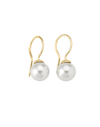 Pendientes Lyra dorados largos con perla blanca 9mm