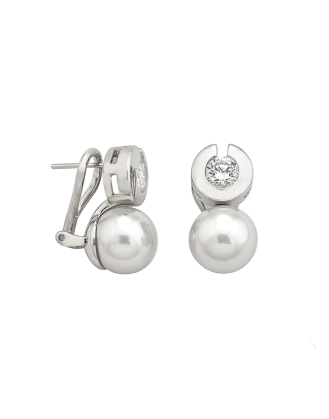 Ohrringe Exquisite silber mit weisser Perle 10 mm und Zirkonias