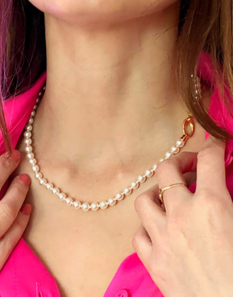 Gold plated necklace Lyra 45cm and 6mm white pearls