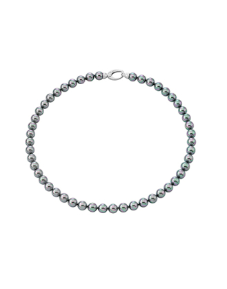 Collar Lyra plata con perlas grises 8mm 45cm en Rodhium silver | Perlas Majorica