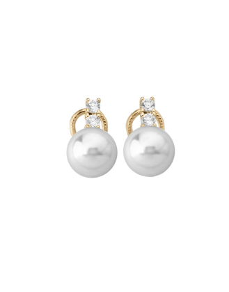 Gold plated Selene earrings with 10mm white pearls and zircons
