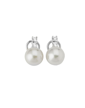 Silver Selene earrings with 10mm white pearls and zircons