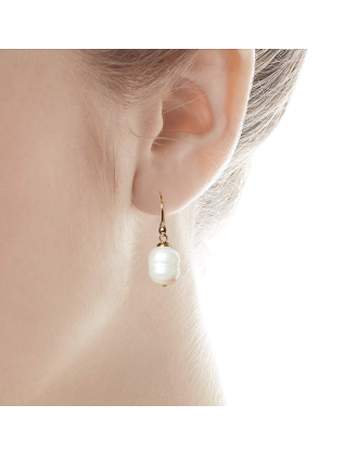 Gold plated earrings Ágora with 12mm white pearl